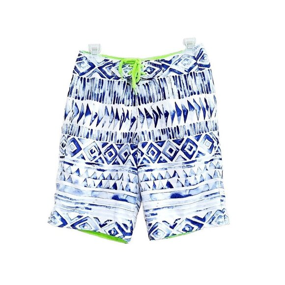 Hollister Size XS Board Shorts Mens White Blue Geometric  Polyester Shorts - Picture 1 of 3